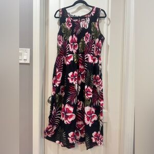 Floral Sleeveless Dress - Black and Pink
